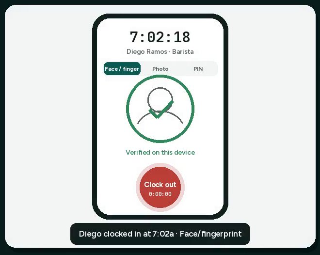 Phone time clock verifying a face and clocking in